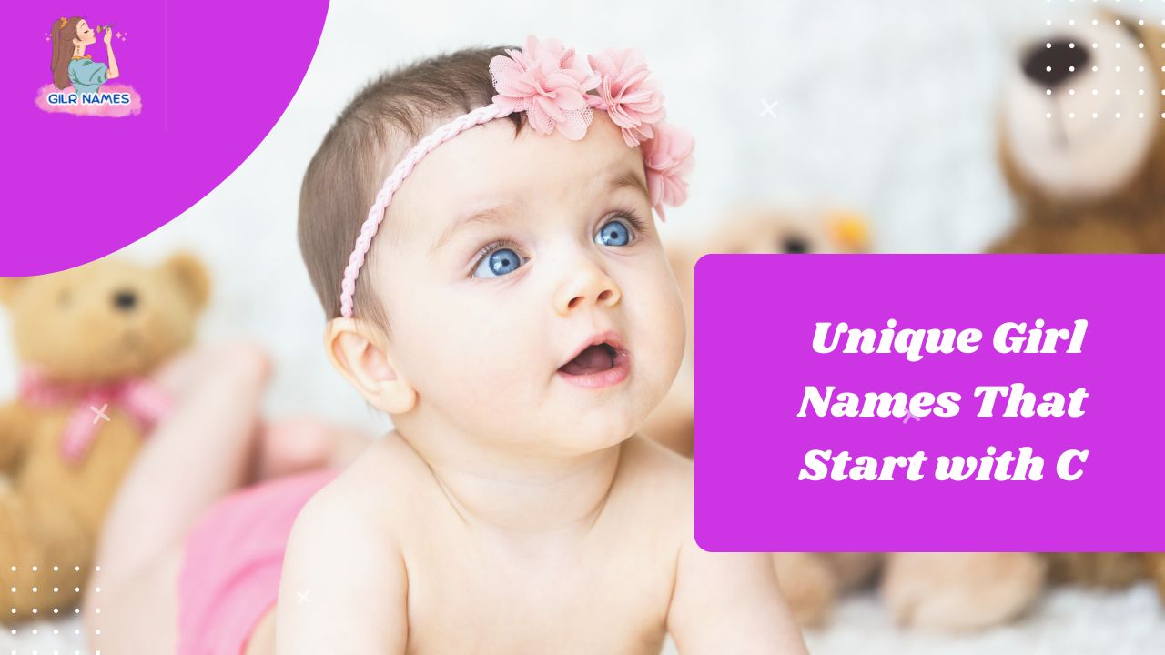 image of a beautiful baby with text Unique Girl Names